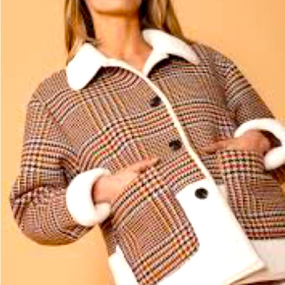 Anthropologie Plaid Faux Fur Jacket